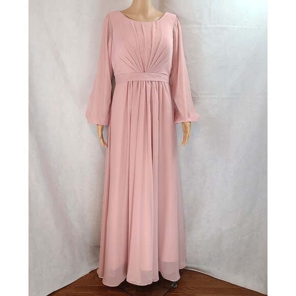 New Mother of the Bride (8) Dusty Rose Chiffon Long Long Sleeve Maxi Dress - Picture 1 of 9